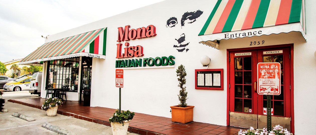 Entrance of Mona Lisa Restaurant in downtown San Diego.